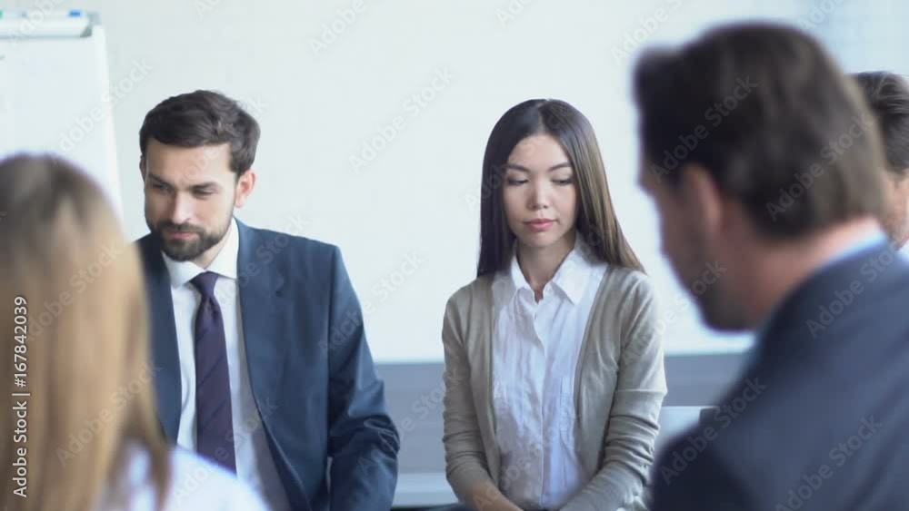 Top View Of Group Of Business People Sharing Ideas Working Together Mix Race Businesspeople Team Brainstorming Meeting Slow Motion Top View Of Group Of Business People Sharing Ideas Working Together Mix Race Businesspeople Team Brainstorming Meeting Slow Motion