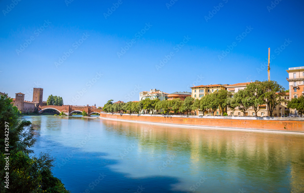 Bridge Ponte Scaligero built in 14th century  in Verona, Veneto region, Italy.