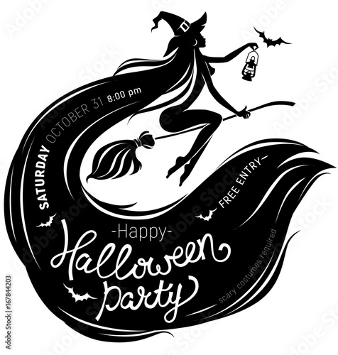 Halloween party poster with beautiful witch