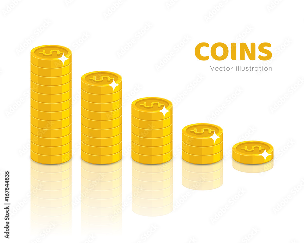 Gold dollars piles cartoon style isolated. Heaps of gold dollars of various heights for designers and illustrators. Stacks of gold pieces in the form of a vector illustration Gold dollars piles cartoon style isolated. Heaps of gold dollars of various heights for designers and illustrators. Stacks of gold pieces in the form of a vector illustration