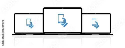 Laptop Banner - Hand hält Smartphone