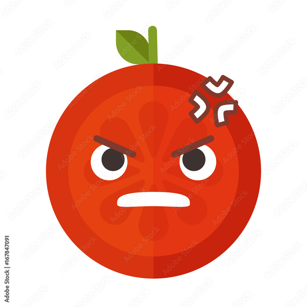 Obraz premium Furious face emoji. Furious orange fruit emoji. Vector flat design emoticon icon isolated on white background.