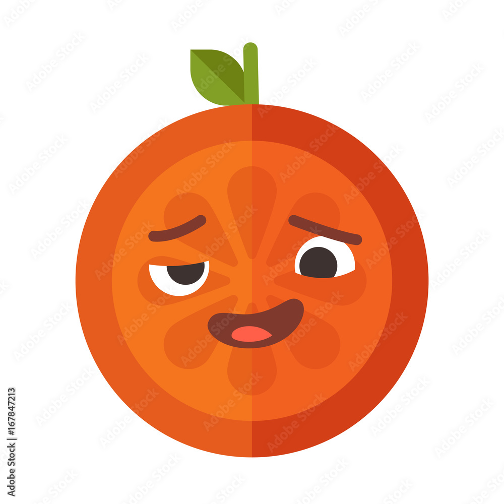 Crazy orange emoji. Crazy orange fruit emoji. Vector flat design emoticon icon isolated on white background. Crazy orange emoji. Crazy orange fruit emoji. Vector flat design emoticon icon isolated on white background.