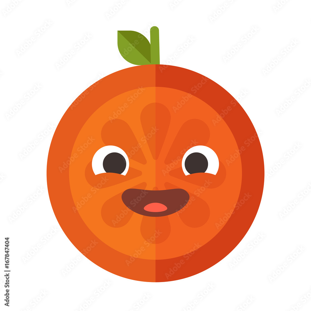 Fototapeta premium Laugh emoji. Laughing orange fruit emoji. Vector flat design emoticon icon isolated on white background.