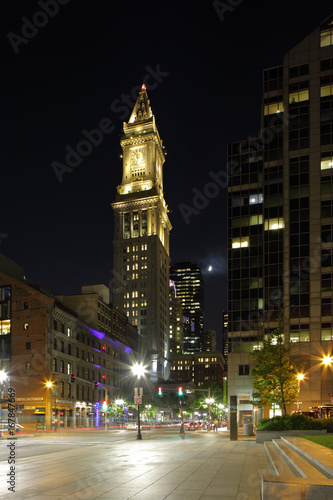 View of the Custome House clock tower from State Street Boston