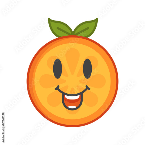 Laugh emoji. Laughing orange fruit emoji. Vector flat design emoticon icon isolated on white background.