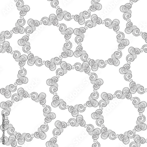 Vector seamless pattern with round waves ornamental elements. Monochrome background.