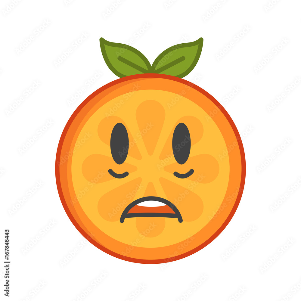 Shock emoji. Smiley orange fruit emoji. Vector flat design emoticon icon isolated on white background. Shock emoji. Smiley orange fruit emoji. Vector flat design emoticon icon isolated on white background.