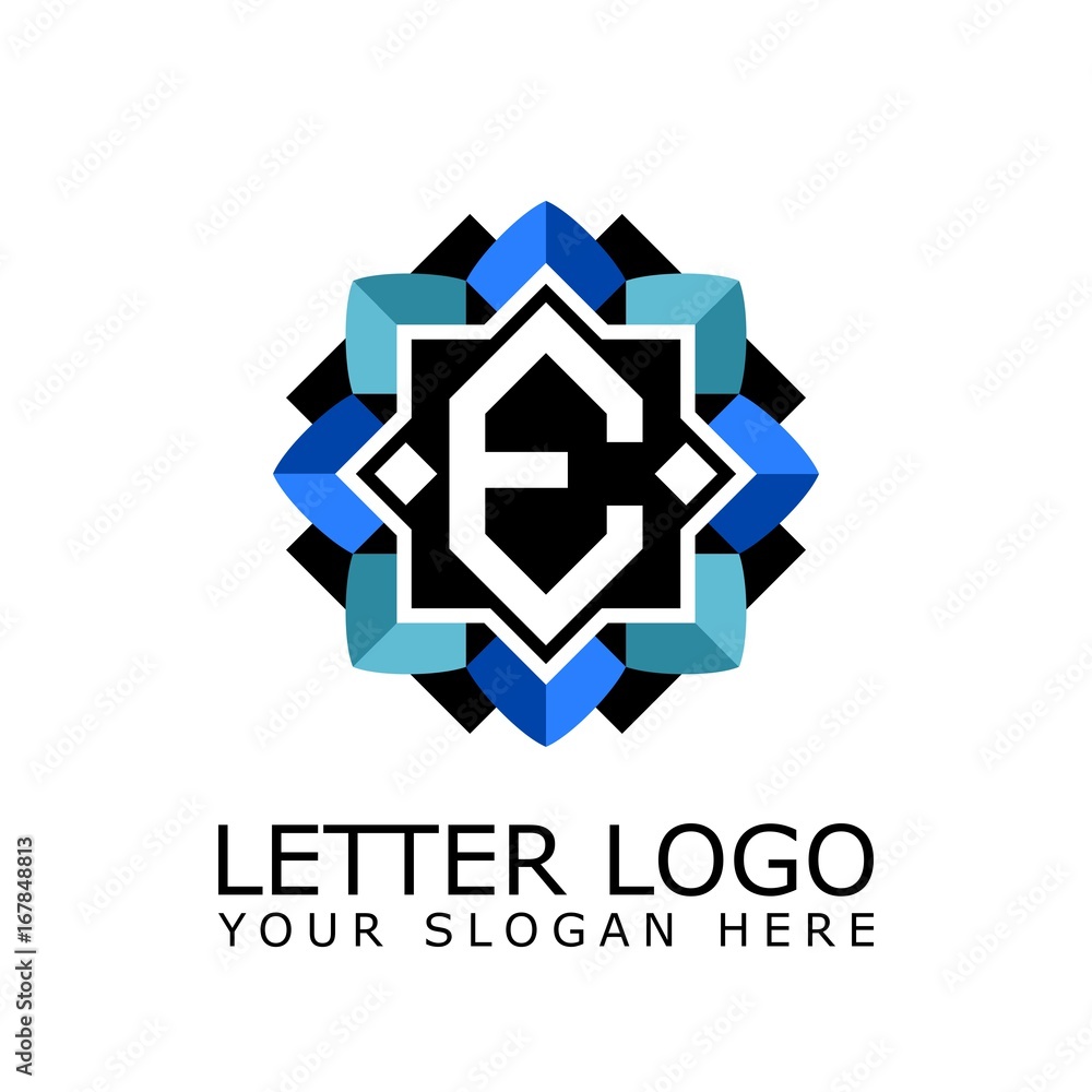 Letter E with octagonal Flower