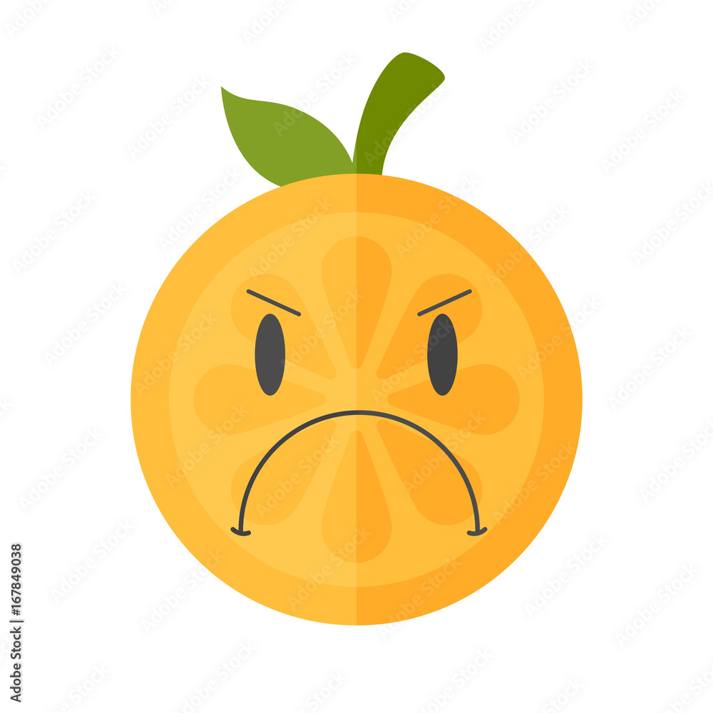 Fototapeta premium Angry face emoji. Angry orange fruit emoji. Vector flat design emoticon icon isolated on white background.