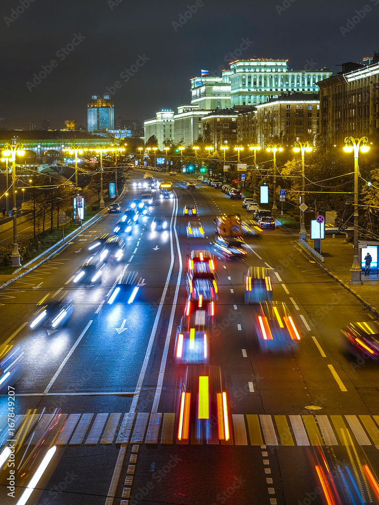 Night traffic in Moscow