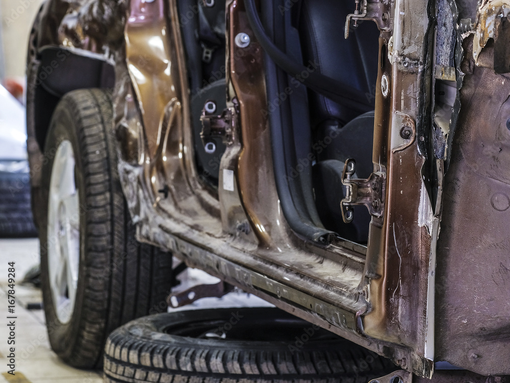 Car in body shop of a car repair station
