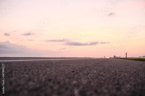 Brest region, Belarus - August, 3, 2017: highway at a sunset in Belarus