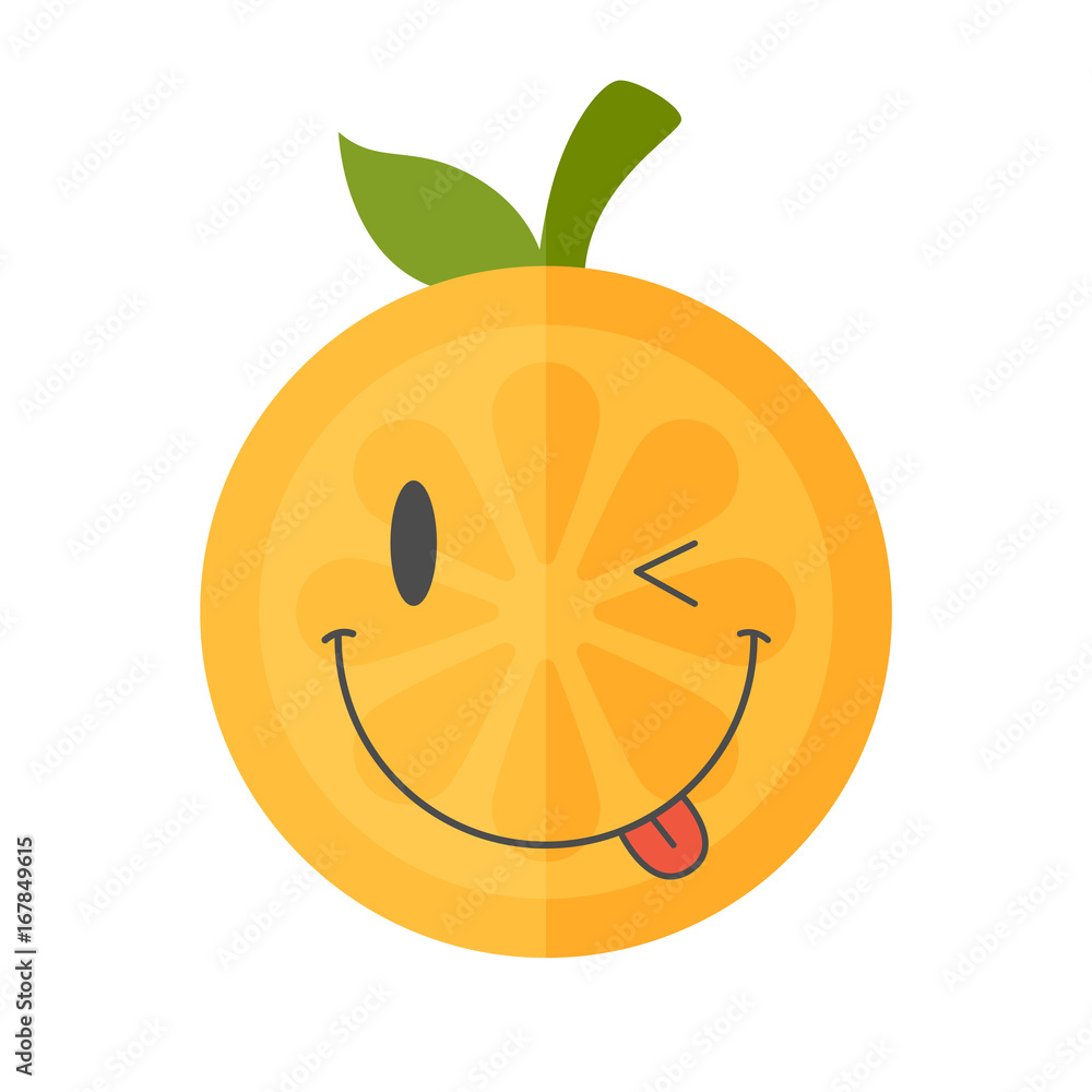 Wink emoji. Winking smiley orange fruit emoji. Vector flat design emoticon icon isolated on white background. Wink emoji. Winking smiley orange fruit emoji. Vector flat design emoticon icon isolated on white background.