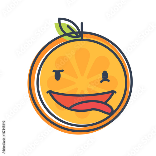Crazy orange emoji. Crazy orange fruit emoji. Vector flat design emoticon icon isolated on white background.