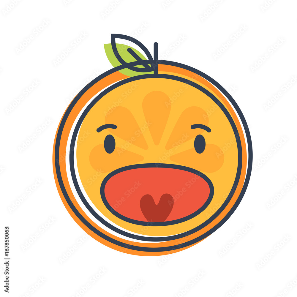 Fototapeta premium Scream emoji. Screaming orange fruit emoji. Vector flat design emoticon icon isolated on white background.