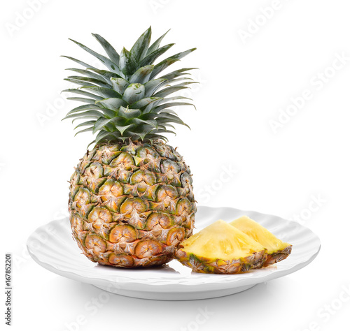 pineapple in white plate on white background