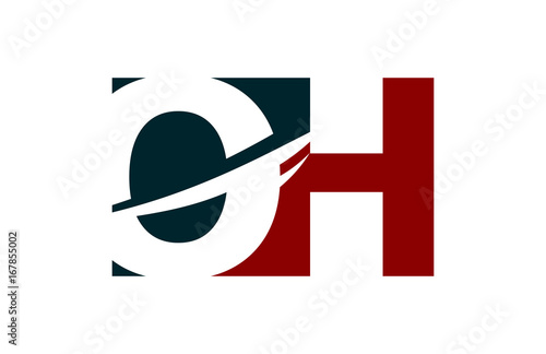 OH Red Negative Space Square Swoosh Letter Logo