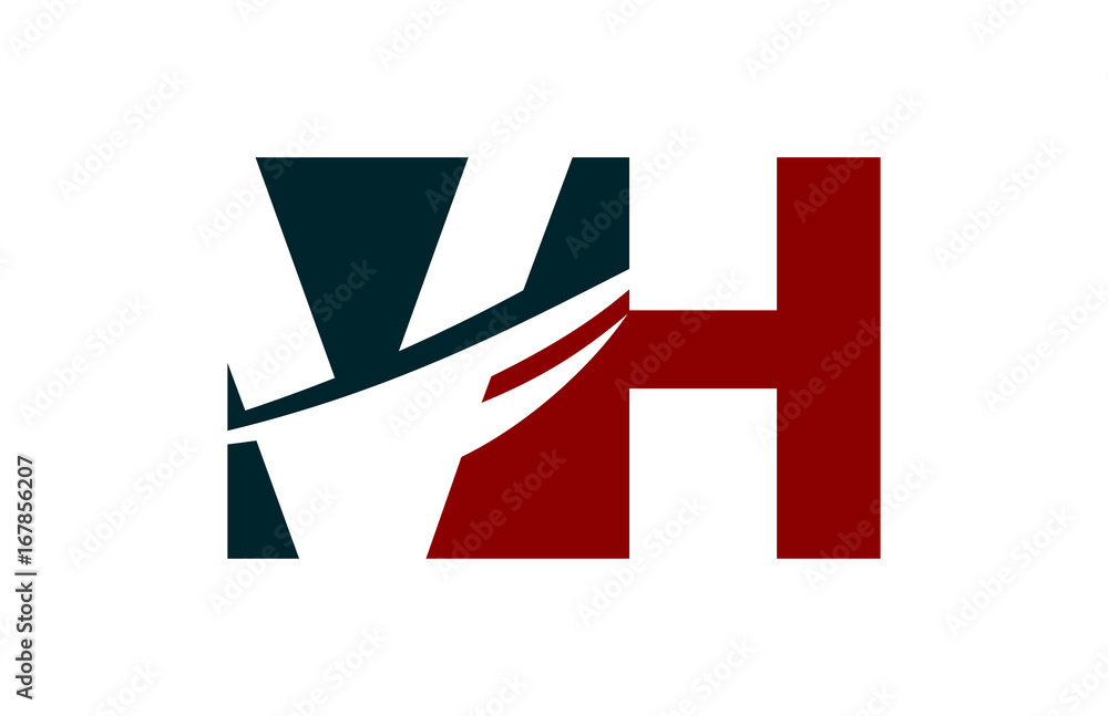 VH Red Negative Space Square Swoosh Letter Logo VH Red Negative Space Square Swoosh Letter Logo