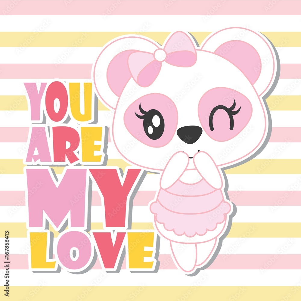 Cute baby panda with my love text on striped background vector cartoon  illustration for baby shower card design, kid t shirt design, and wallpaper  Stock Vector | Adobe Stock