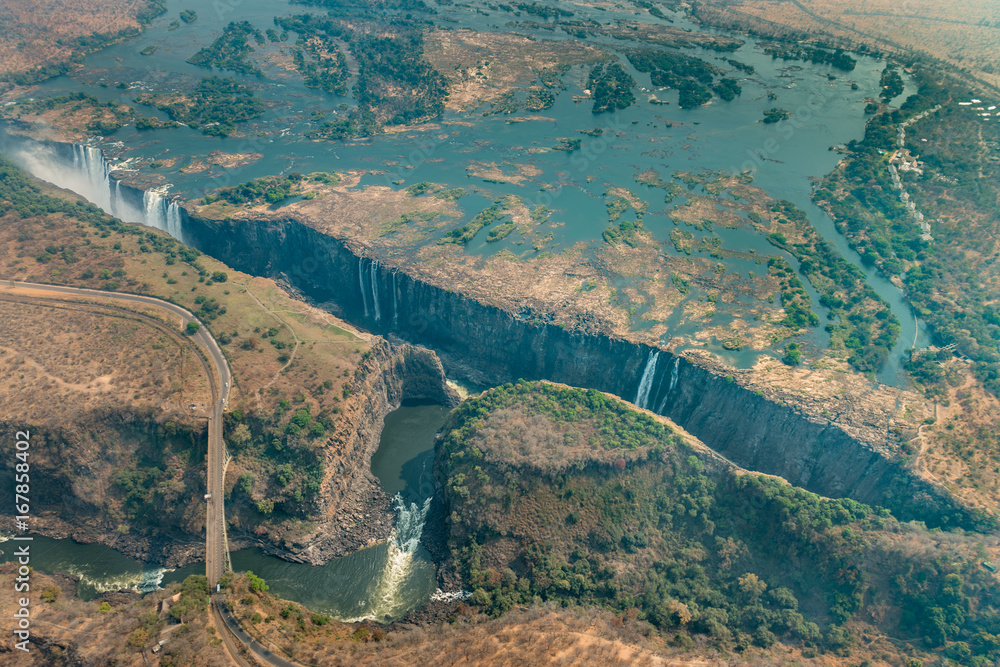 Victoria Falls at drought, aerial shot