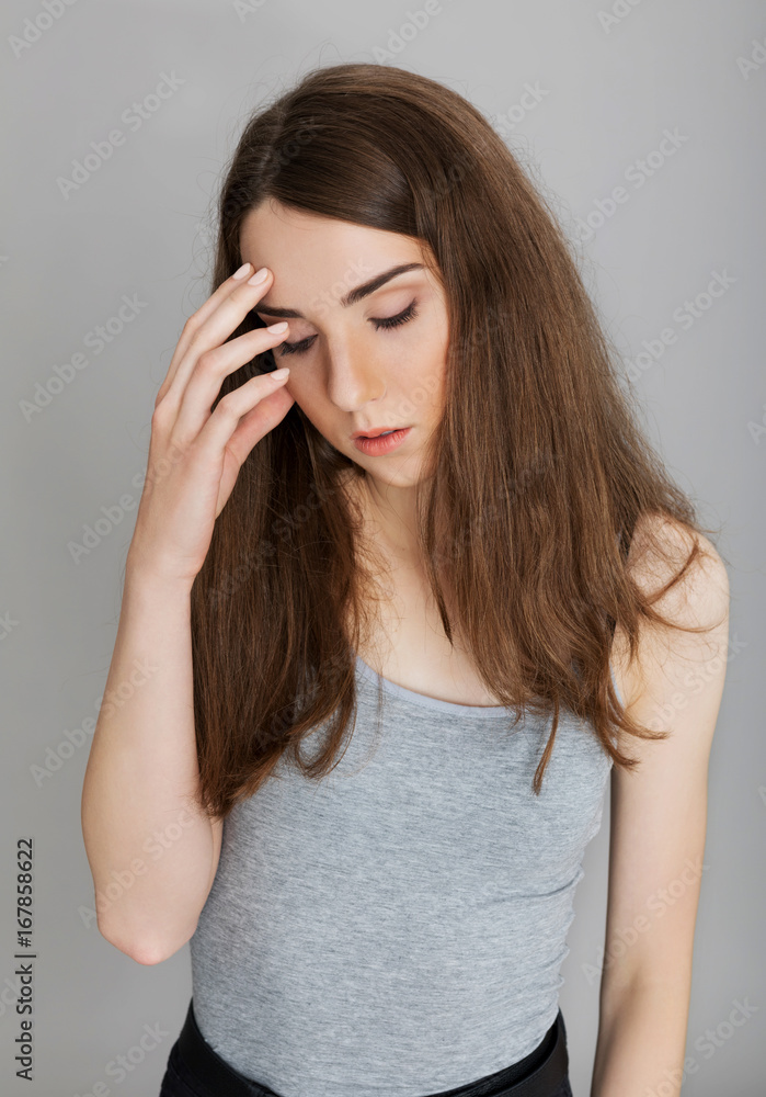 Young woman with headache. Young woman with headache.