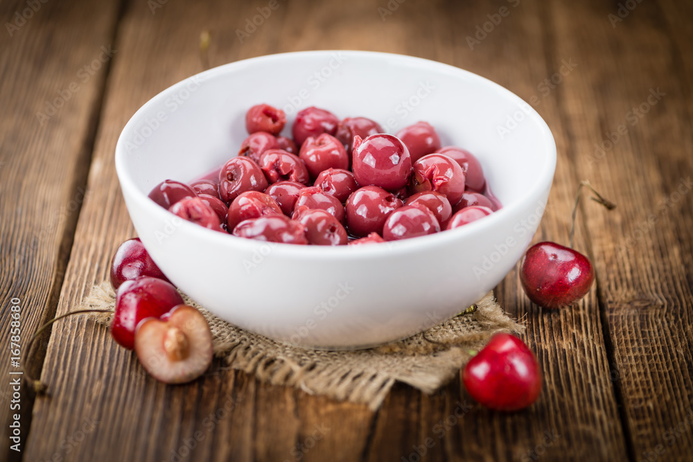 Preserved Cherries close-up shot, selective focus Preserved Cherries close-up shot, selective focus