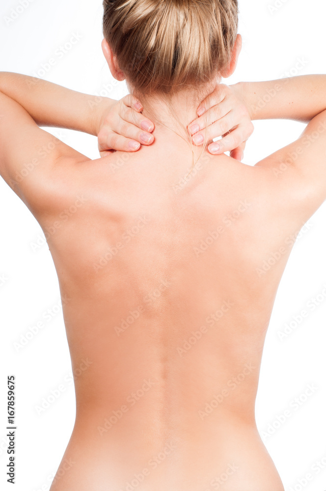 Woman from the back, naked body, pain concept Woman from the back, naked body, pain concept