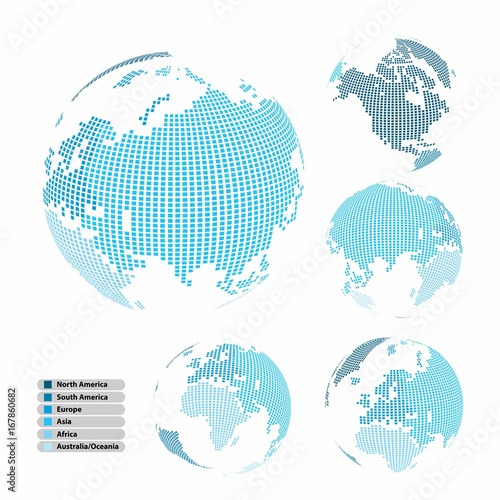 Colorful Pixel (Square) shape world map dotted style 3D on white background, vector illustration.