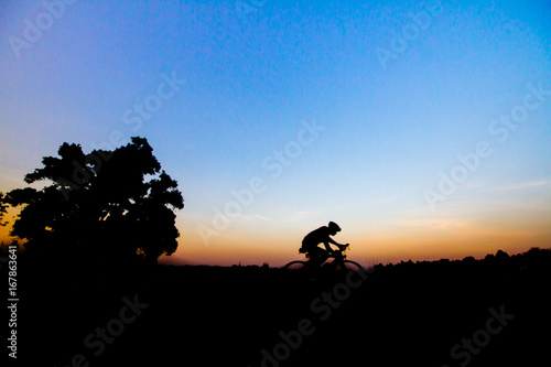 Biking exercise with silhouette activty. Bike outdoor.