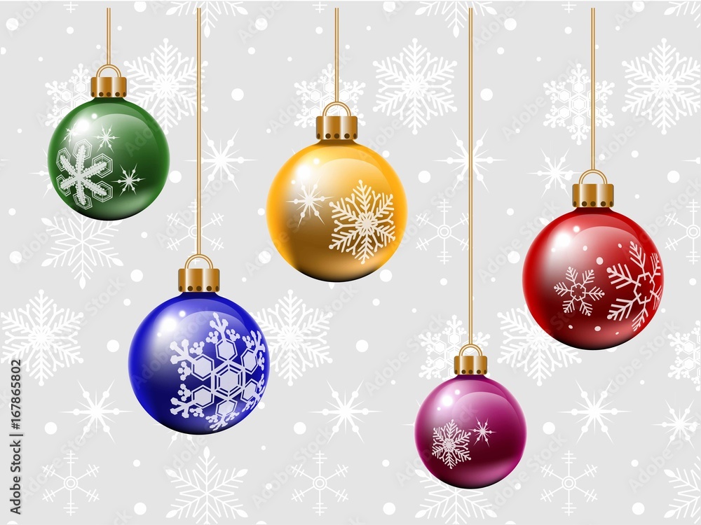 Colorful Christmas balls with snowflakes abstract on The pattern seamless of snowflakes background, Vector illustration. Idea design for Christmas and New Year in the winter season. Colorful Christmas balls with snowflakes abstract on The pattern seamless of snowflakes background, Vector illustration. Idea design for Christmas and New Year in the winter season.
