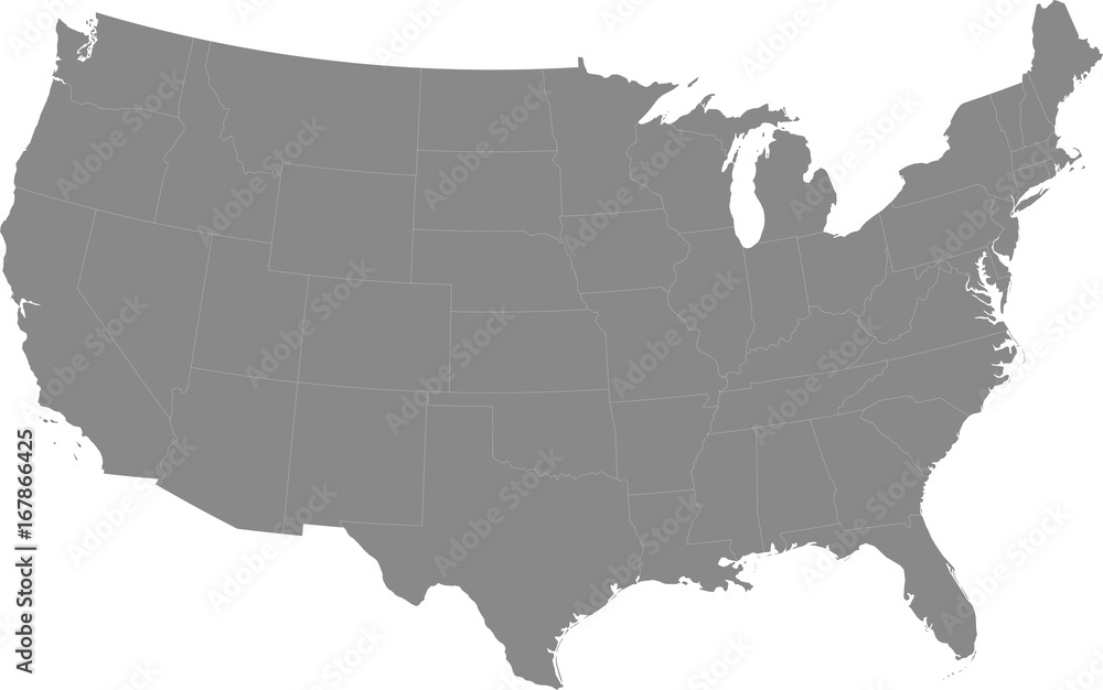 Map of the United States of America split into individual states