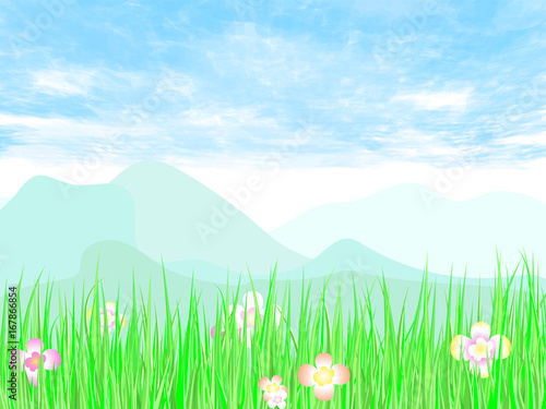 Green gardening with blue sky on vector art.