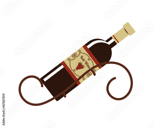 Red wine bottle isolated icon. Ingredient for winter hot drink mulled wine, christmas beverage vector illustration.