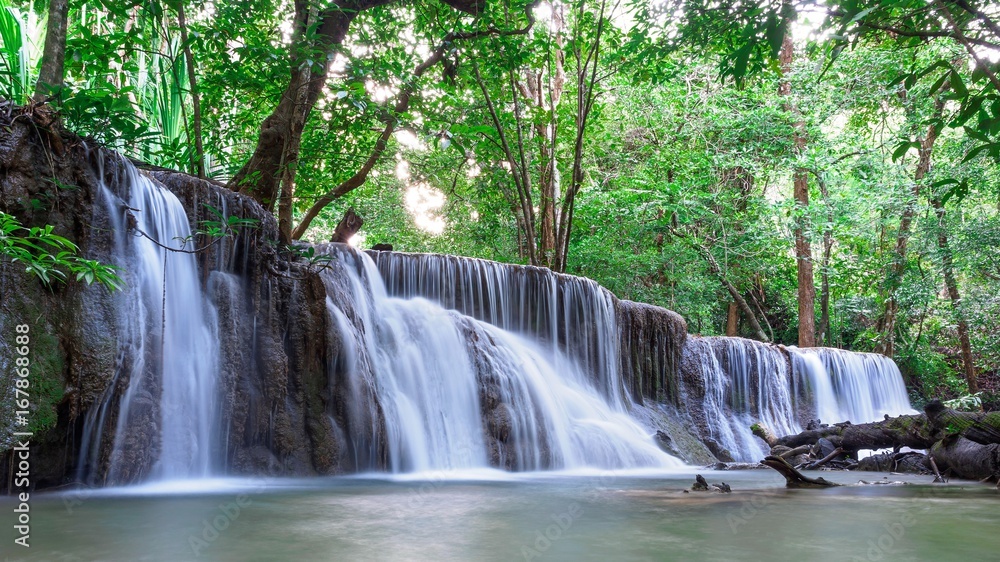 Huay Mae Kamin,Beautiful waterfall landscape in rainforset at Kanchanaburi province,Thailand