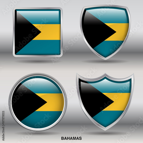 Flag of Bahamas in 4 shapes collection with clipping path