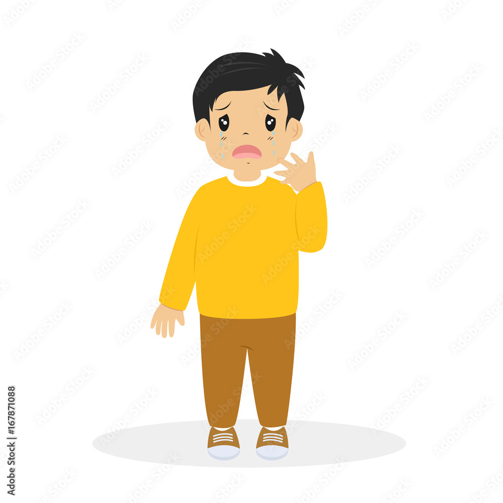 a boy standing and crying cartoon vector