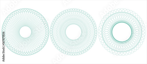Circular guilloche for certificate, diploma, voucher, money design, currency, check, ticket etc. Vector illustration. Abstract pattern rosette from thin lines. 