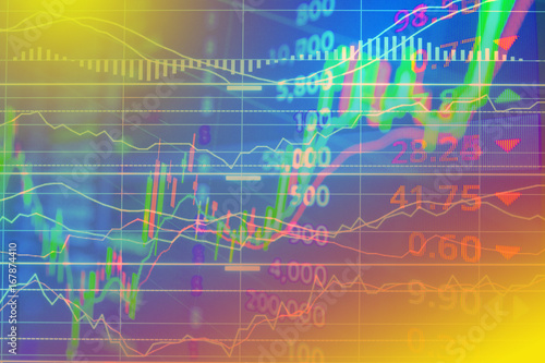 Stock market graph and ticker with blue screen for stock exchange analysis