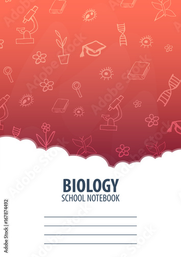 Biology School Notebook template. Back to School background. Education banner.