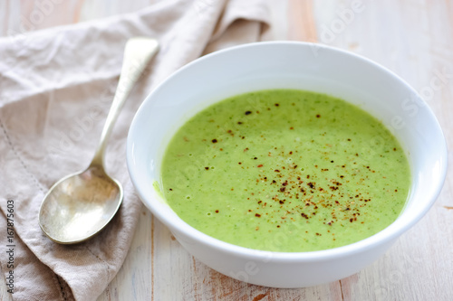 Homemade soup with broccoli, balanced meal