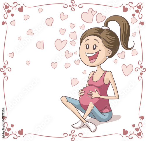 Happy Pregnant Woman Vector Cartoon