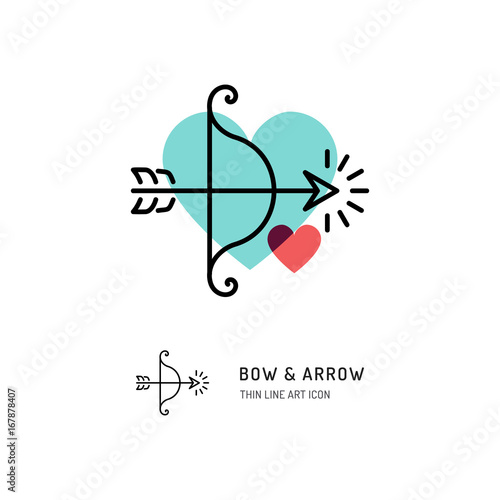 Cupid bow and arrow Archery line icons, Wedding and Valentines day sign, Love symbols, Vector flat illustration