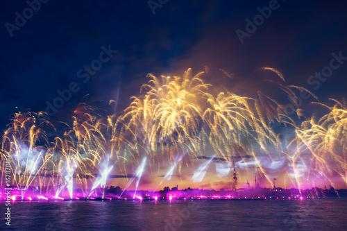 Colorful fireworks in St. Petersburg.