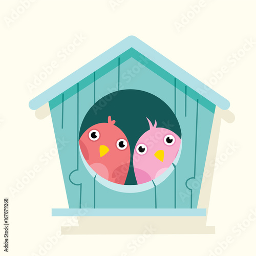 cartoon bird in birdhouse