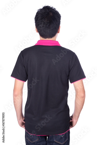 man in black polo shirt isolated on white background (back side)