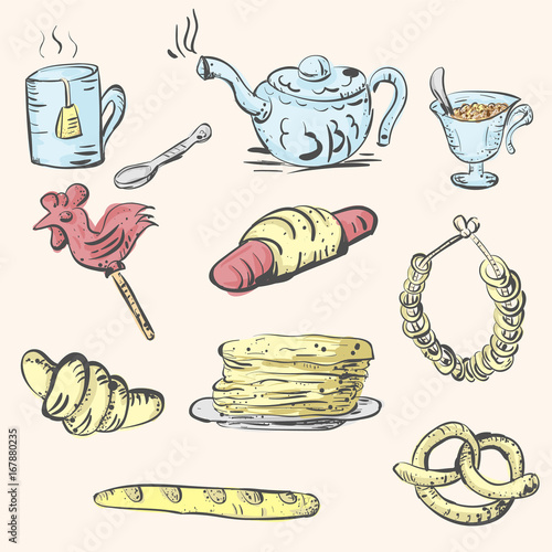 Tea set and pastries and sweets