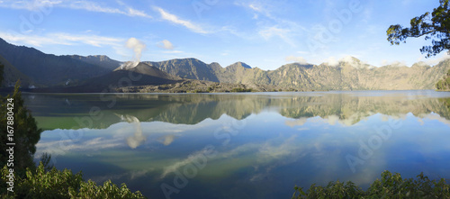 Panorama of Segara Anak on Mount Rinjani crater lake