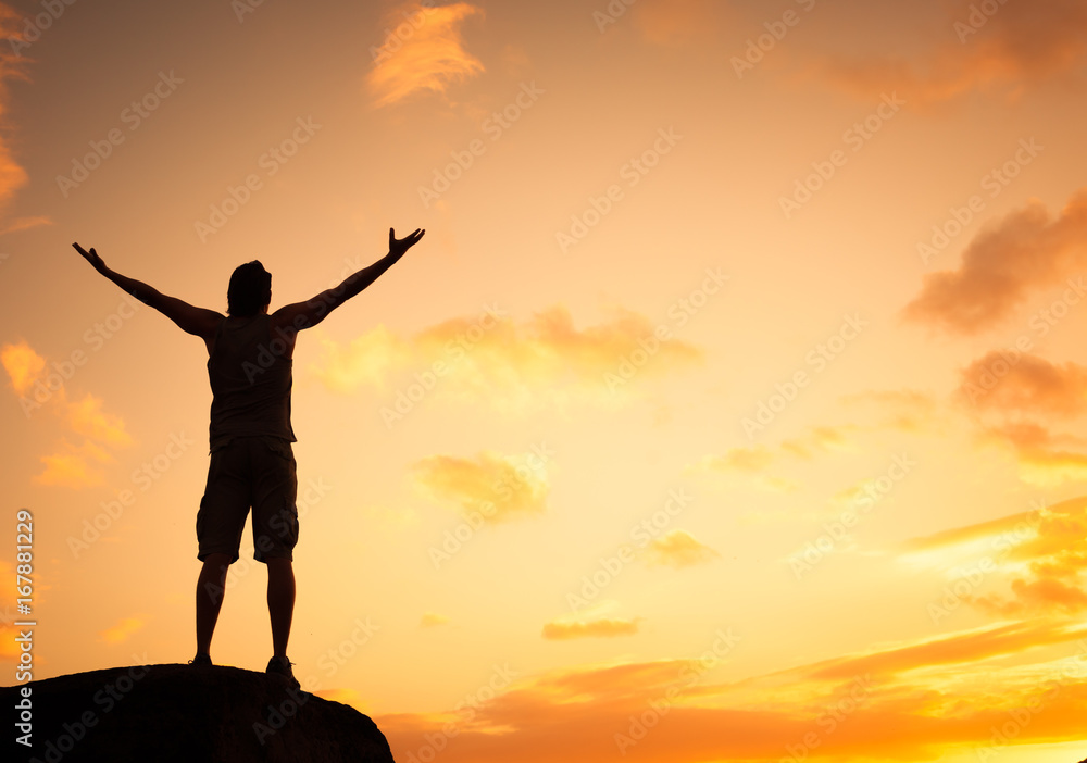 Fototapeta premium Man with open arms feeling happy and free.