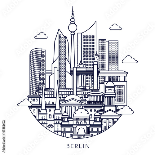 Berlin skyline. Vector line illustration
